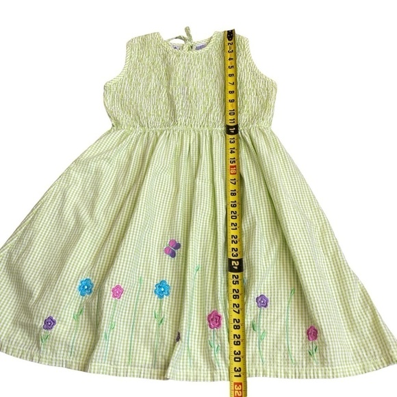 Vintage Hearts & Flowers Smocked Green/white Gingham Sundress Ties at Back Sz 12 - Picture 12 of 15